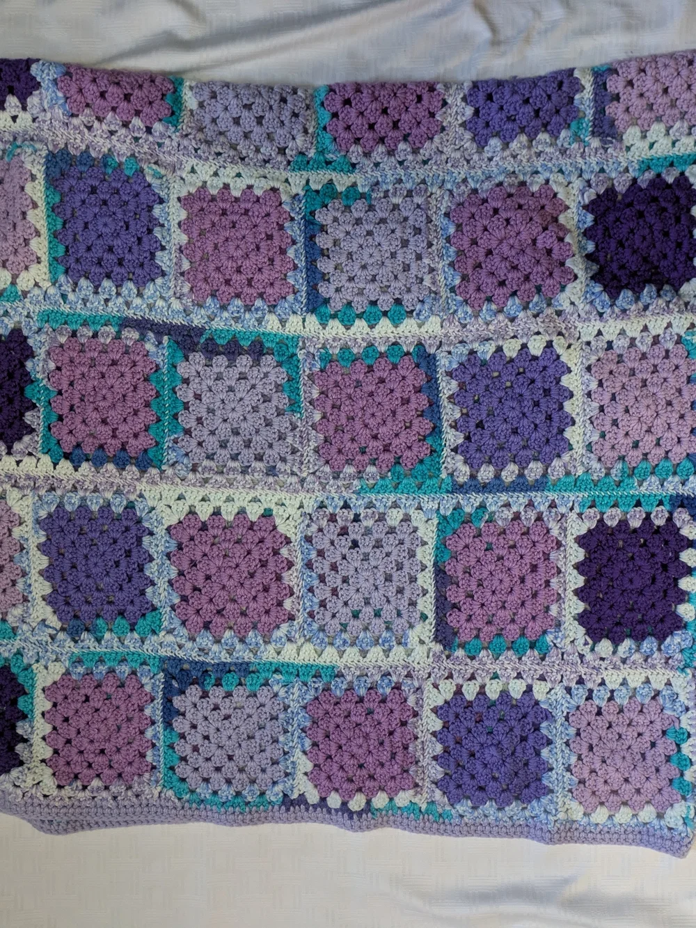 Handmade Crochet Granny Square Blanket - Purple, Lavender & Teal Throw 38